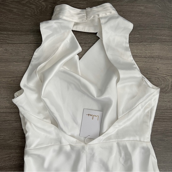 Lulus Gorgeous Vow Satin Mermaid Wedding Dress Medium White Cowl Mock Neck Retro - Picture 9 of 11